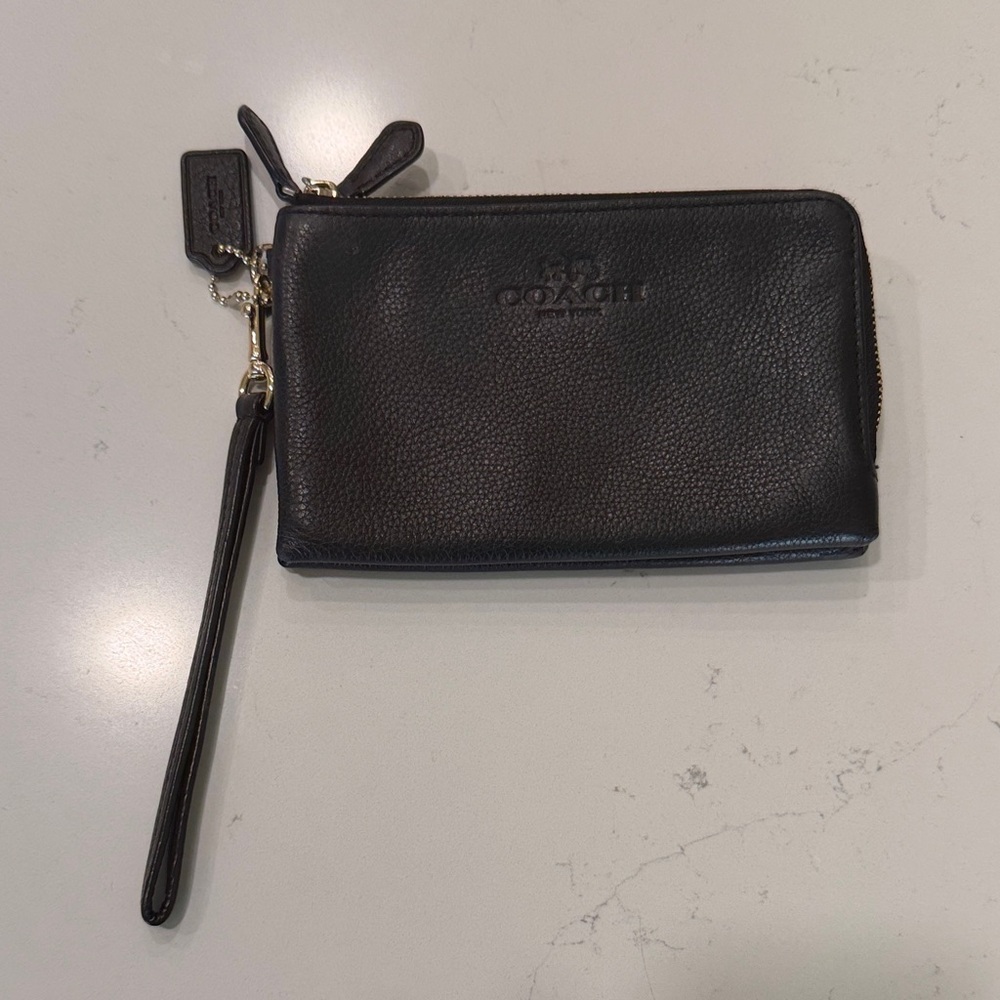 Coach Midnight Black Pebbled Leather Wristlet